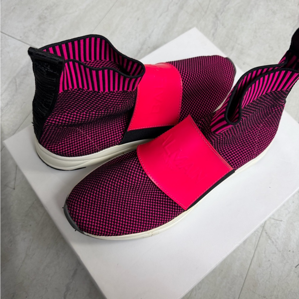 Balmain Cameron Knit Sneakers Pink Black Sock Trainer Size 40 Neon Fuchsia Logo
